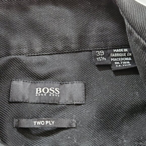 Hugo Boss Shirt Mens 15 1/2 Black LS Button Up Two Ply Cotton Rounded Hem Twill - Picture 3 of 16